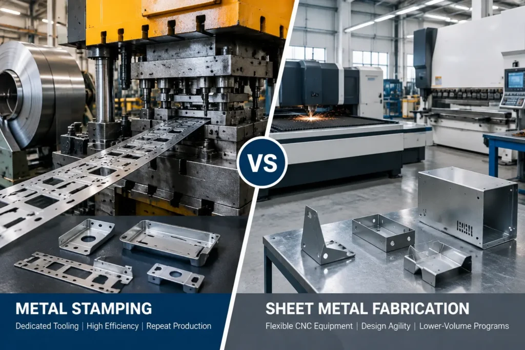 Metal stamping vs sheet metal fabrication manufacturing process comparison for OEM parts