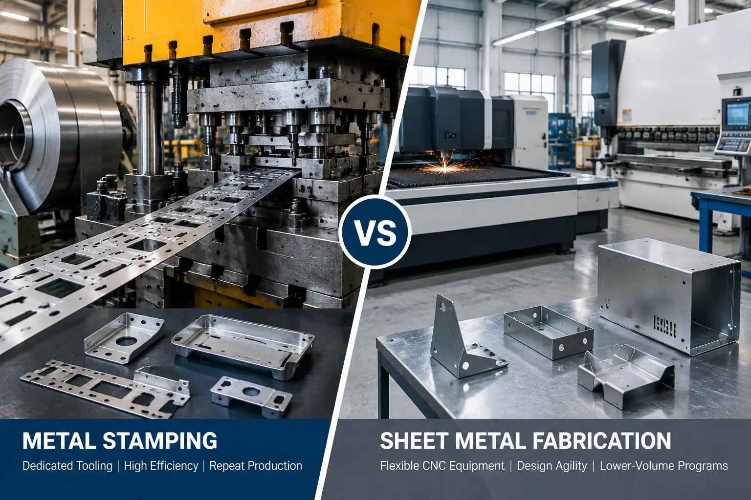 Metal stamping vs sheet metal fabrication manufacturing process comparison for OEM parts