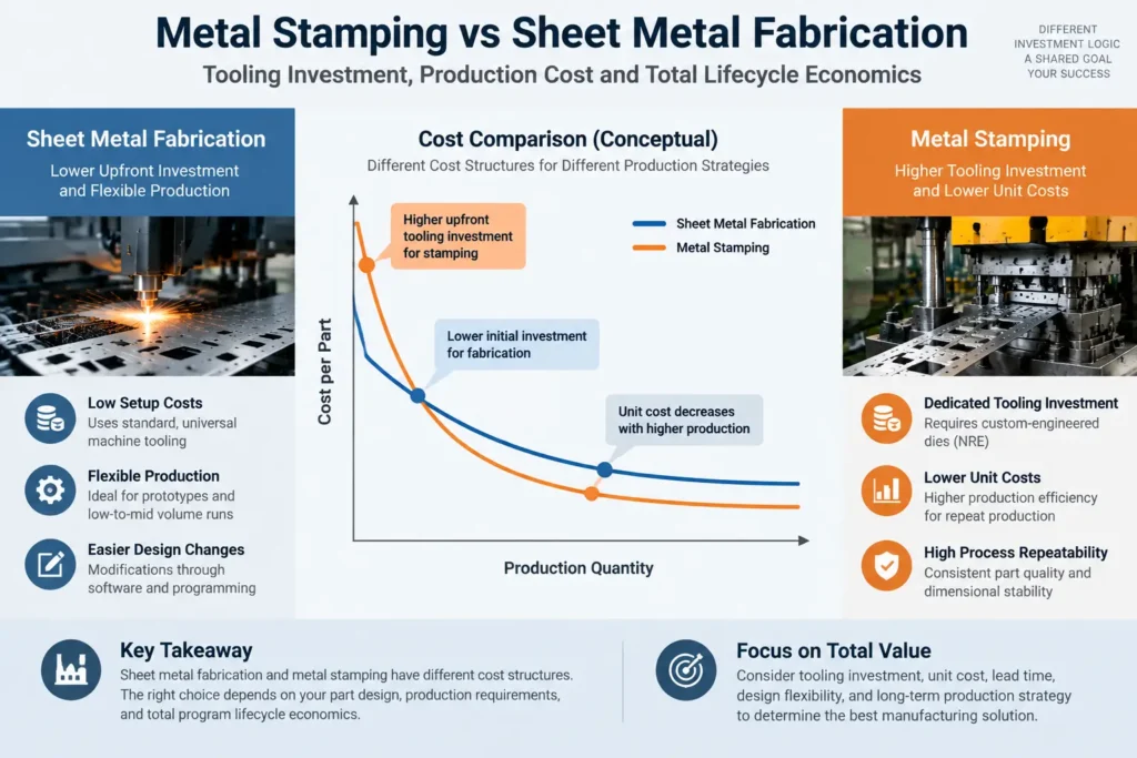 Metal stamping tooling investment versus sheet metal fabrication production cost analysis