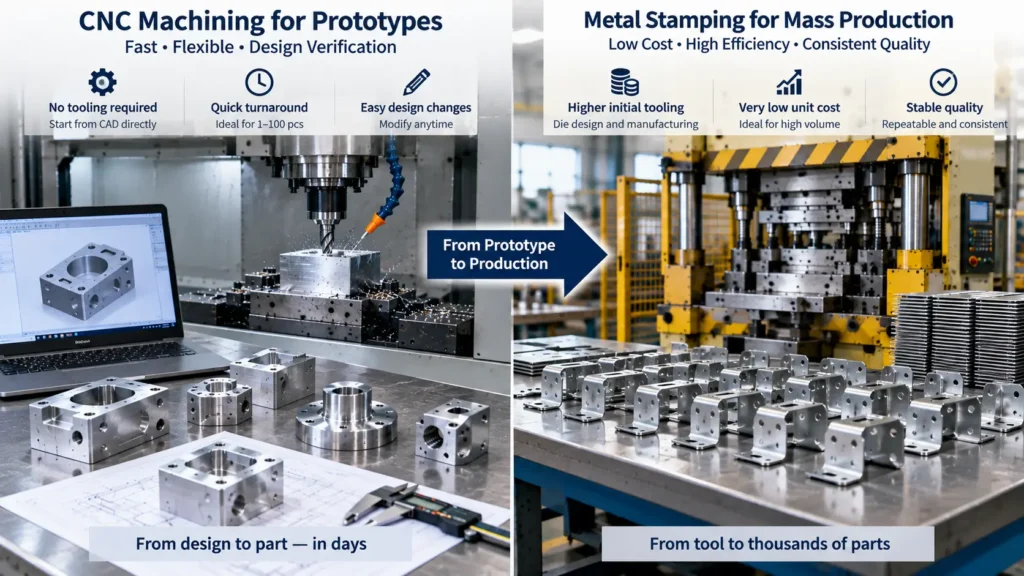 CNC machined prototype redesigned for metal stamping production