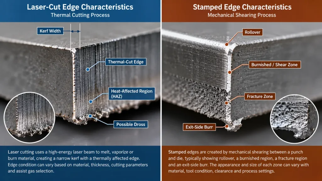 Laser cut vs stamped sheet metal edge characteristics