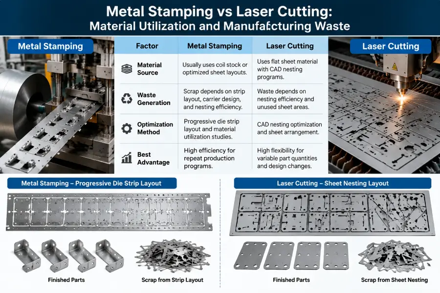 material utilization and manufacturing waste comparison between metal stamping and laser cutting