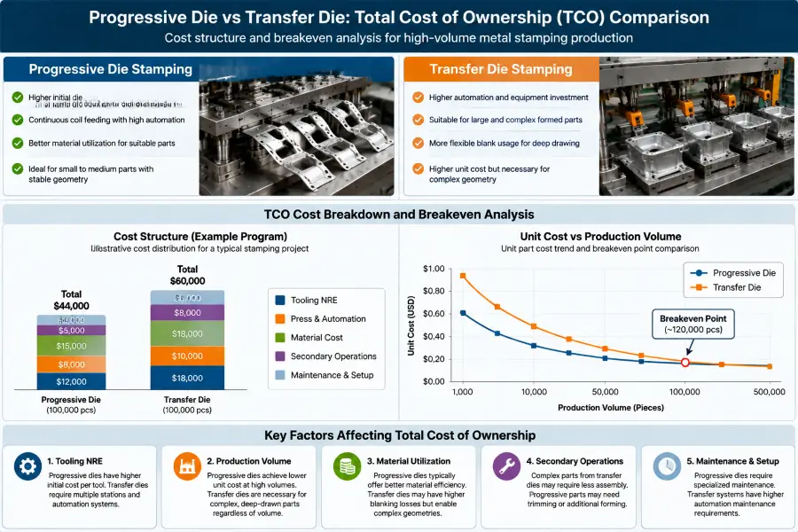 progressive die vs transfer die total cost of ownership comparison for stamping production